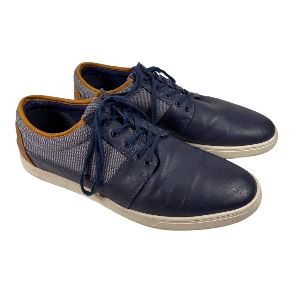 ALDO Mens Sneakers Sz 13 Blue Leather and fabric Lace Up Loafers